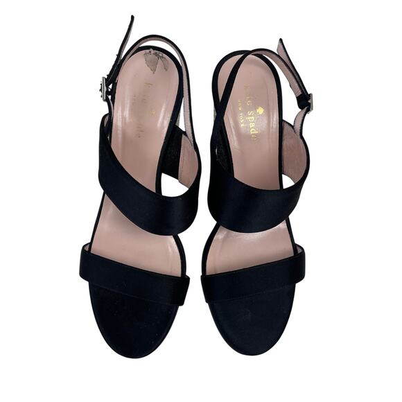 Kate Spade Black Satin Crystal Embellished Block Heel Strappy Sandal Womens 8 - Picture 2 of 8